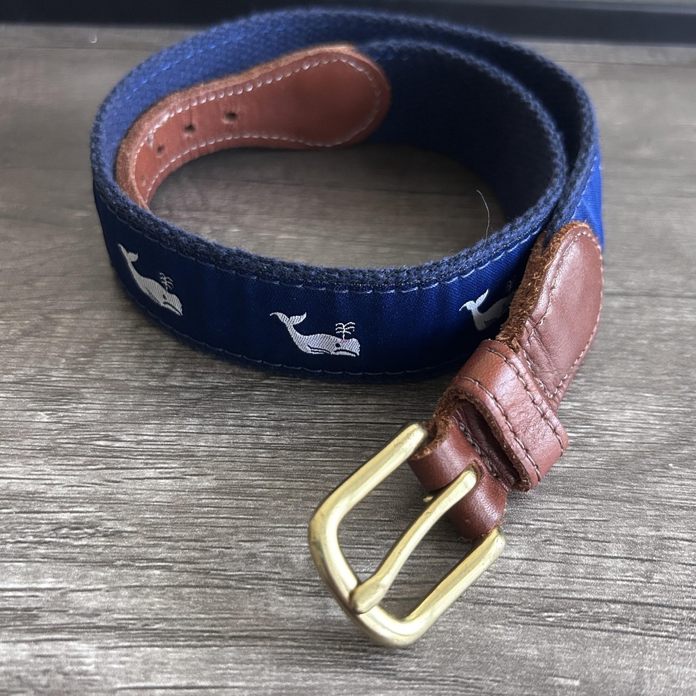 Preston Boys Toddler Whale‎ Belt 13" Blue Ribbon Leather Brass Buckle USA